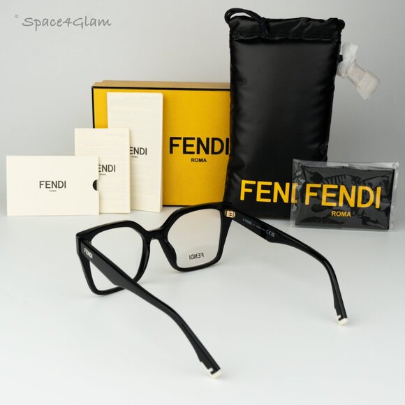 Fendi Women Eyeglasses Shiny Black Demo Geometric FE50002I WAY 001 BRAND NEW - Picture 8 of 8